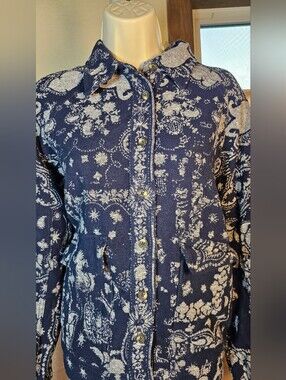 Free People We The Free Bandana Jacquard Shacket M Indigo Combo NWT